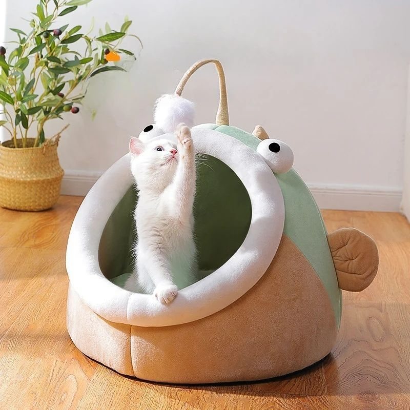 KFX-6439101 Winter Cat Nest Lantern House - Semi-closed Deerskin Velvet Small Dog Kennel for Cozy Comfort, Suitable for Multiple Cats