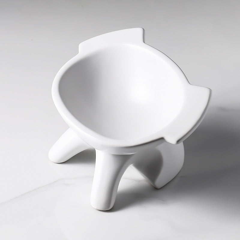 KFX-6439229 Ceramic Cat Food Bowl with High-Leg Incline for Cervical Spine Support