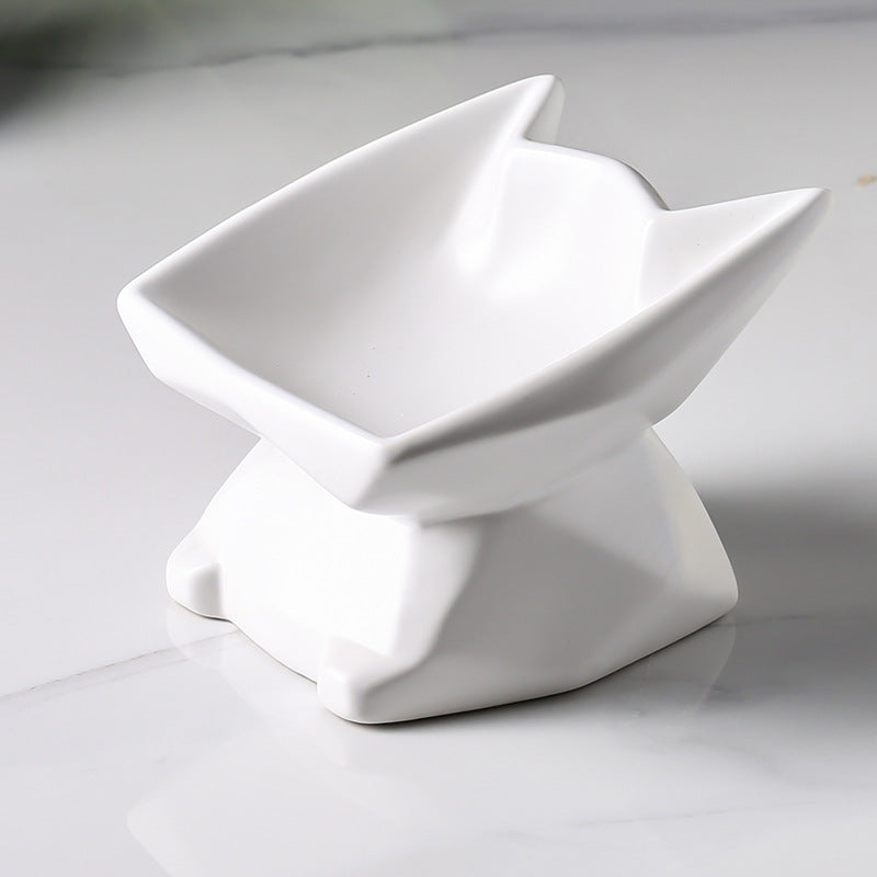 KFX-6439229 Ceramic Cat Food Bowl with High-Leg Incline for Cervical Spine Support