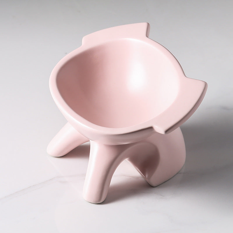 KFX-6439229 Ceramic Cat Food Bowl with High-Leg Incline for Cervical Spine Support