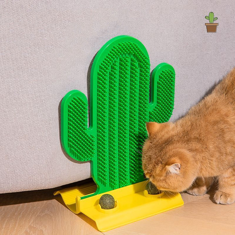 KFX-6440637 Cactus Cat Hair Scrubber and Corner Tickle Toy with Catnip Balls and Mint Powder
