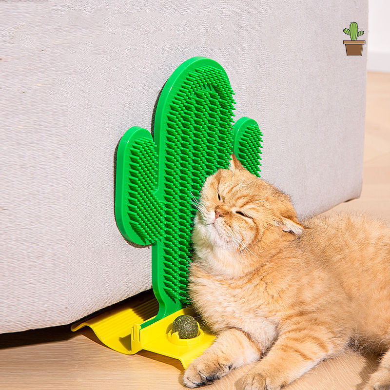 KFX-6440637 Cactus Cat Hair Scrubber and Corner Tickle Toy with Catnip Balls and Mint Powder
