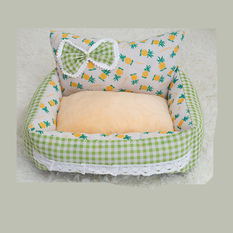 KFX-6440893 Cozy Flannel Pet Nest for Cats and Dogs - Square Shape, Cotton & Hemp, Two Sizes Available