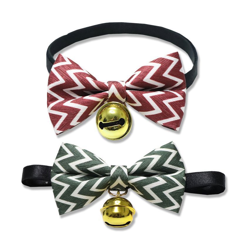 KFX-6441021 Striped Polyester Pet Bow Tie with Bell for Cats, Rabbits, and Dogs - Sizes S and M Available