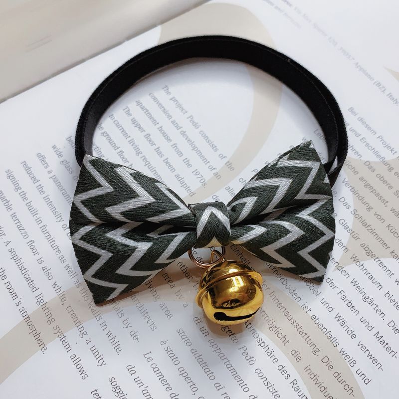 KFX-6441021 Striped Polyester Pet Bow Tie with Bell for Cats, Rabbits, and Dogs - Sizes S and M Available