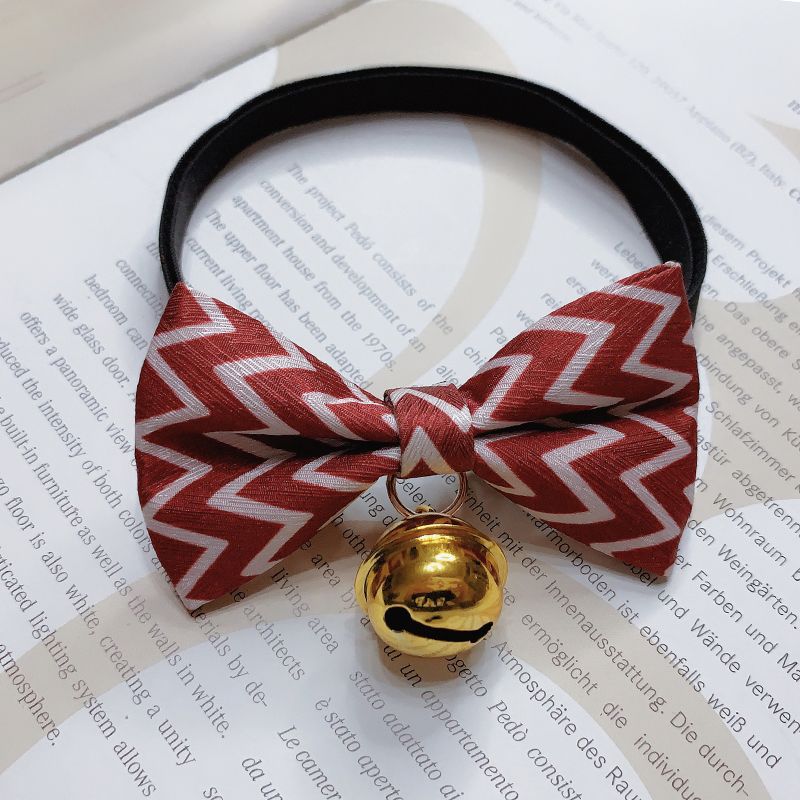 KFX-6441021 Striped Polyester Pet Bow Tie with Bell for Cats, Rabbits, and Dogs - Sizes S and M Available