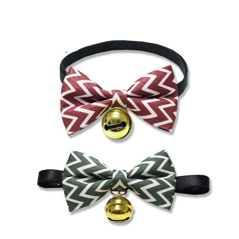KFX-6441021 Striped Polyester Pet Bow Tie with Bell for Cats, Rabbits, and Dogs - Sizes S and M Available