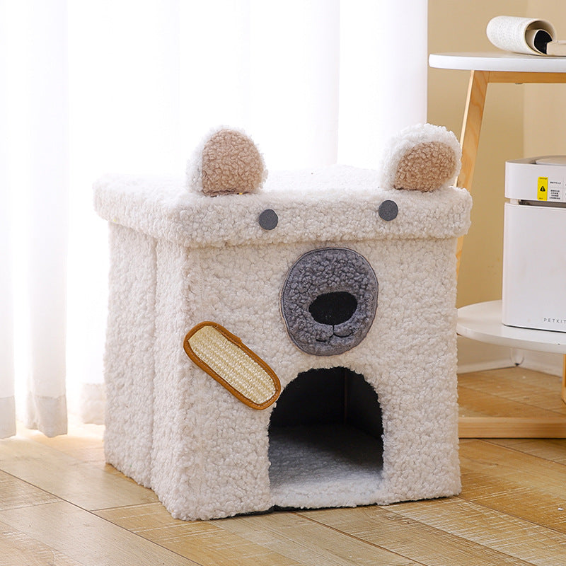 KFX-6443069 Foldable Enclosed Cat Nest for All Seasons - Gift Box Style with Various Designs