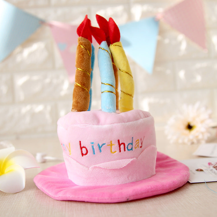 KFX-6443197 Pet Birthday Cake Hat with Adjustable Rope, Cashmere Material, 20x16cm, Fits Pets Up to 45cm