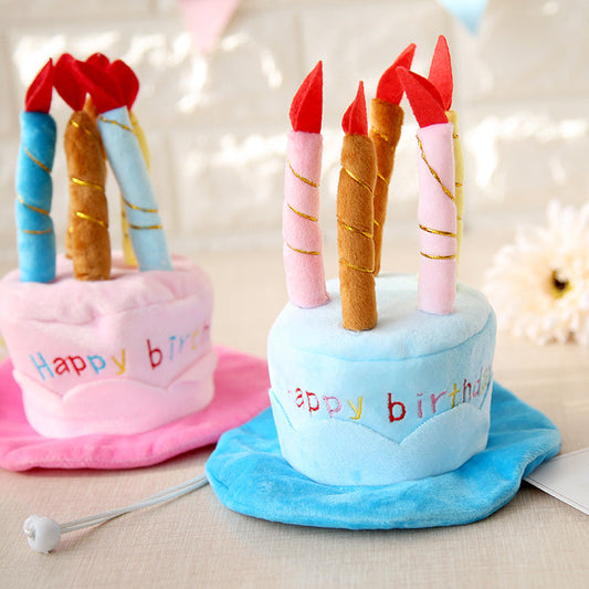 KFX-6443197 Pet Birthday Cake Hat with Adjustable Rope, Cashmere Material, 20x16cm, Fits Pets Up to 45cm