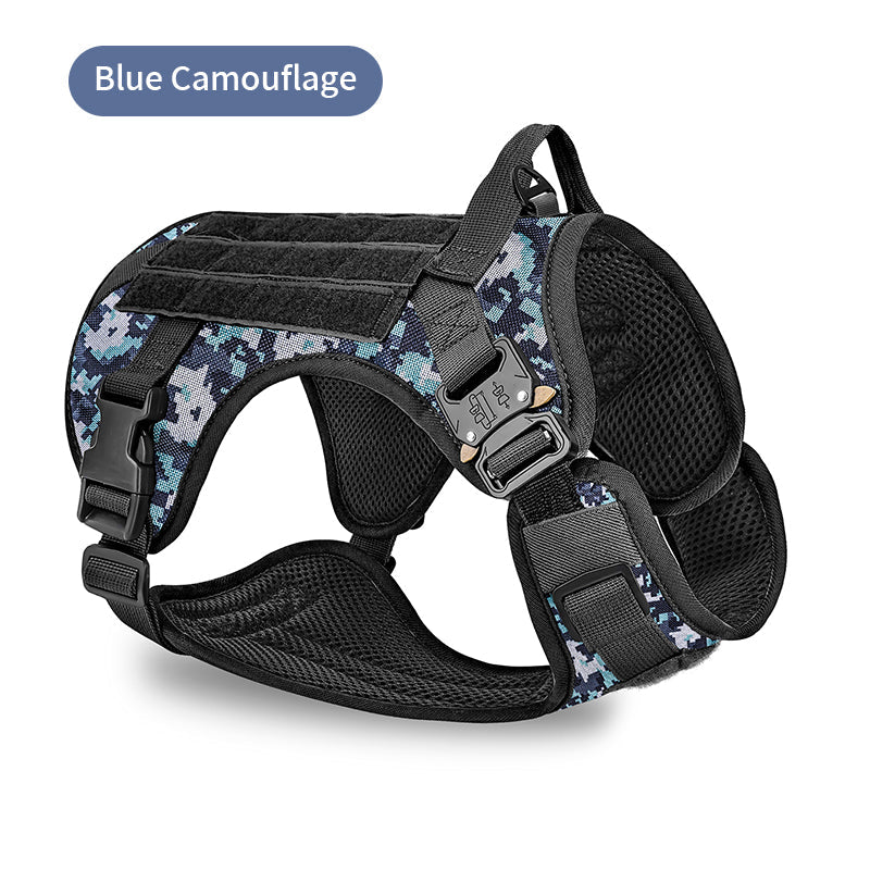 KFX-6444093 Tactical Camouflage Adjustable Harness for Large Dogs - Ideal for Training, Outdoor Activities, and Service Use