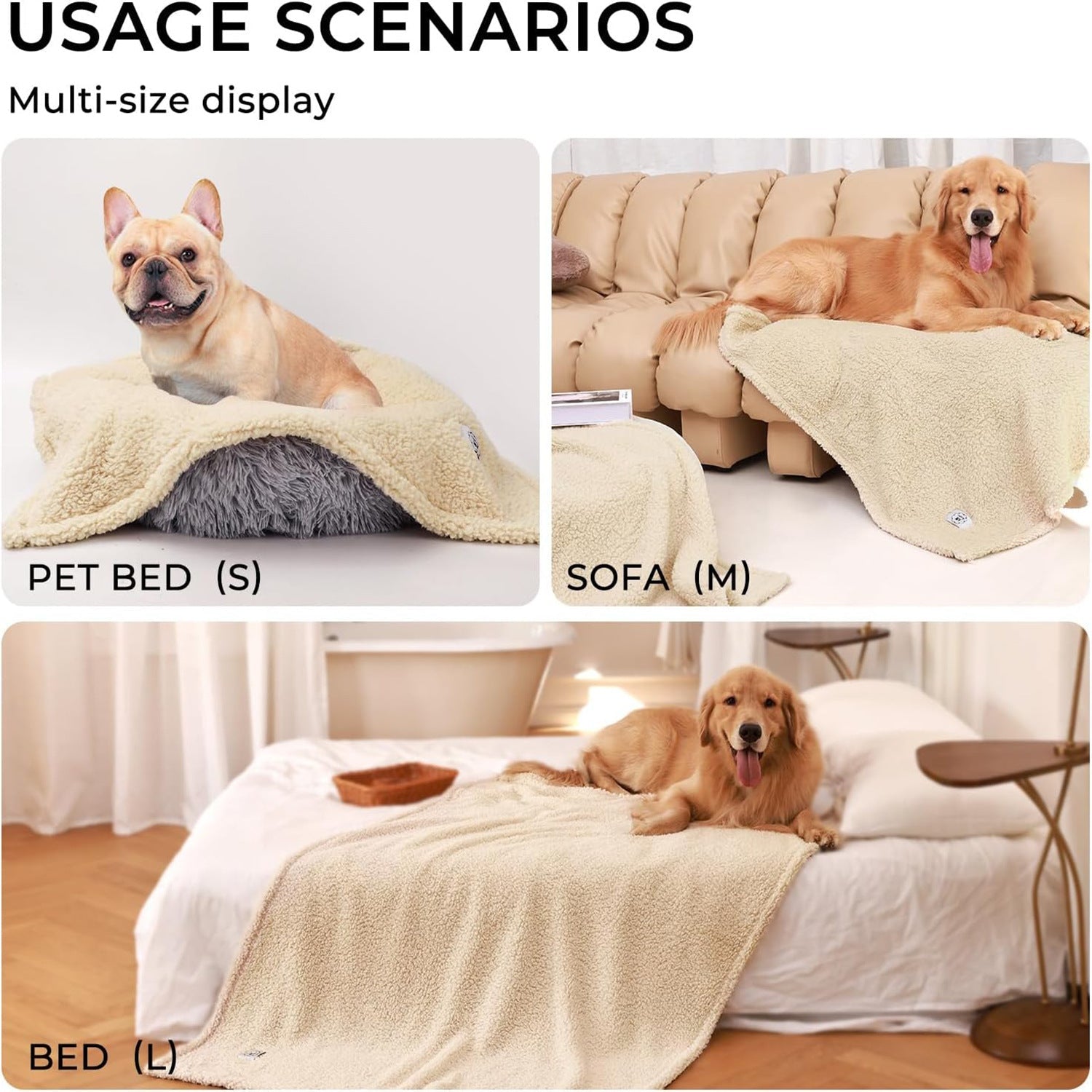 KFX-6444477 Cotton Velvet Pet Blanket for Dogs – Warm, Soft, Available in Black, Beige, and Gray