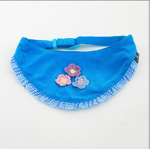 KFX-6445373 Soft Velvet Triangle Towel for Pets with Lace and Cotton Lining, Prevents Saliva Stains