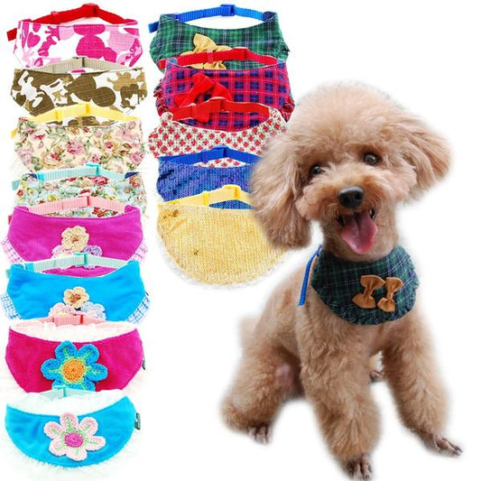 KFX-6445373 Soft Velvet Triangle Towel for Pets with Lace and Cotton Lining, Prevents Saliva Stains