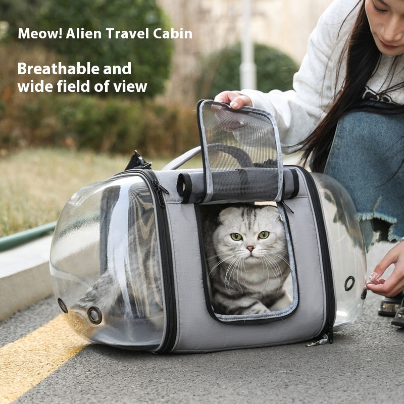 KFX-6447037 Outdoor Large Capacity One-shoulder Pet Carrier - Breathable Oxford Fabric Capsule for Cats up to 10kg