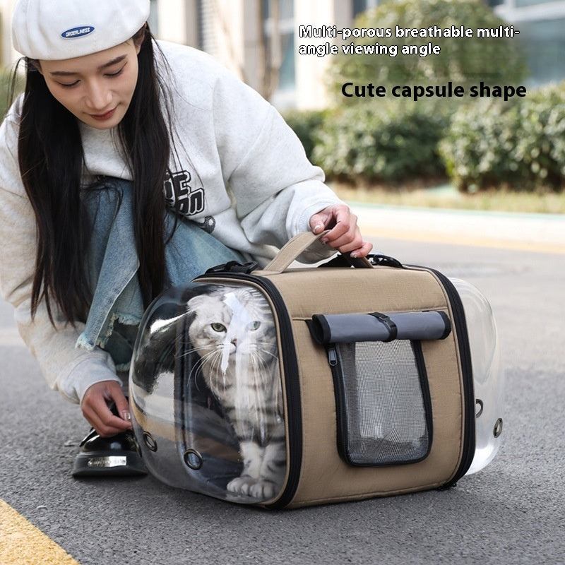 KFX-6447037 Outdoor Large Capacity One-shoulder Pet Carrier - Breathable Oxford Fabric Capsule for Cats up to 10kg