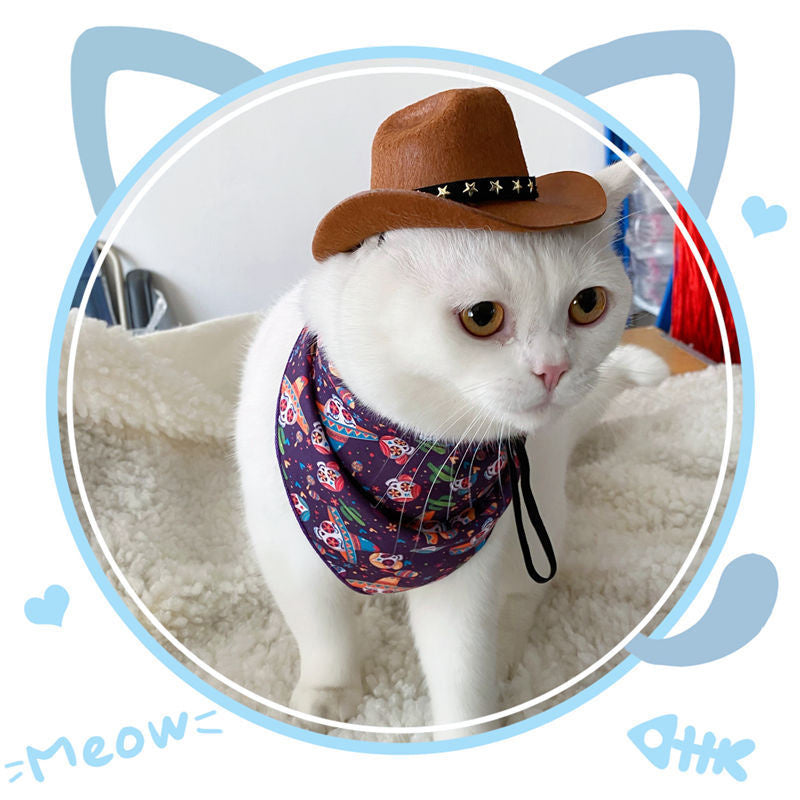 KFX-6448061 Stylish Adjustable Cowboy Hat for Cats and Dogs, Soft Non-Woven Fabric with Star Design, Perfect for Parties and Photo Ops
