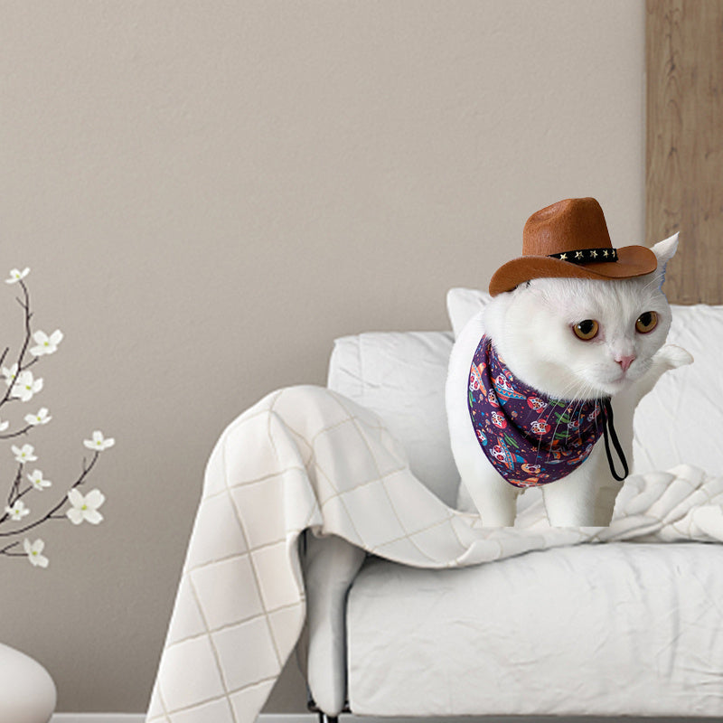 KFX-6448061 Stylish Adjustable Cowboy Hat for Cats and Dogs, Soft Non-Woven Fabric with Star Design, Perfect for Parties and Photo Ops
