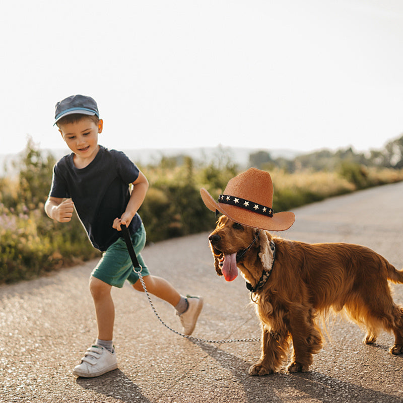 KFX-6448061 Stylish Adjustable Cowboy Hat for Cats and Dogs, Soft Non-Woven Fabric with Star Design, Perfect for Parties and Photo Ops