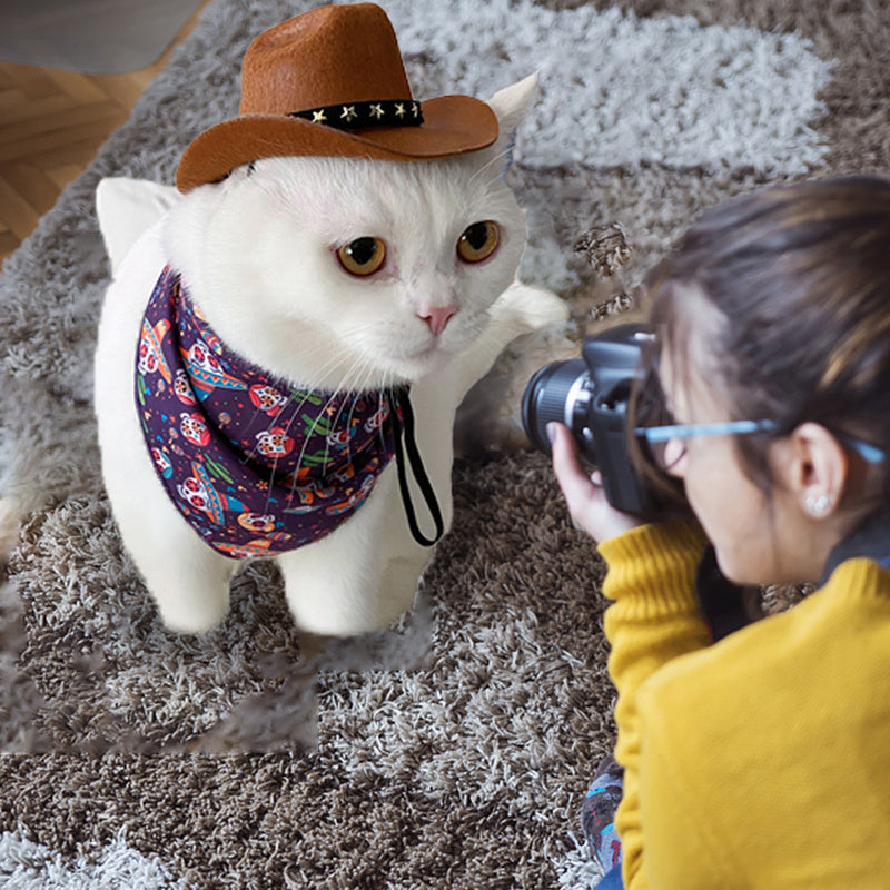 KFX-6448061 Stylish Adjustable Cowboy Hat for Cats and Dogs, Soft Non-Woven Fabric with Star Design, Perfect for Parties and Photo Ops