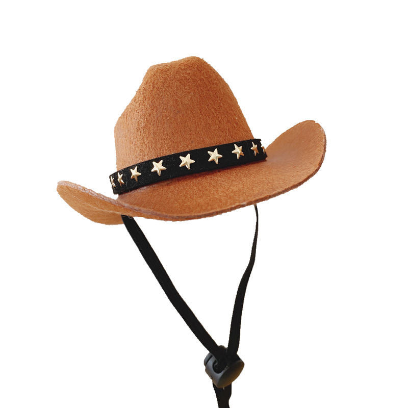 KFX-6448061 Stylish Adjustable Cowboy Hat for Cats and Dogs, Soft Non-Woven Fabric with Star Design, Perfect for Parties and Photo Ops