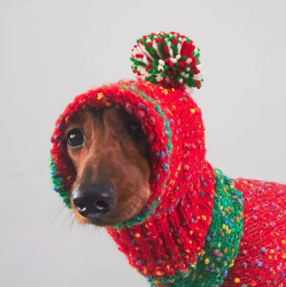KFX-6450365 Cozy Knitted Yarn Christmas Pet Apparel for Autumn and Winter in Red and Green, Sizes XS to XXL
