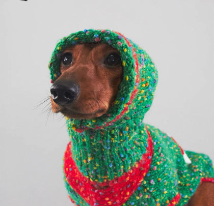 KFX-6450365 Cozy Knitted Yarn Christmas Pet Apparel for Autumn and Winter in Red and Green, Sizes XS to XXL
