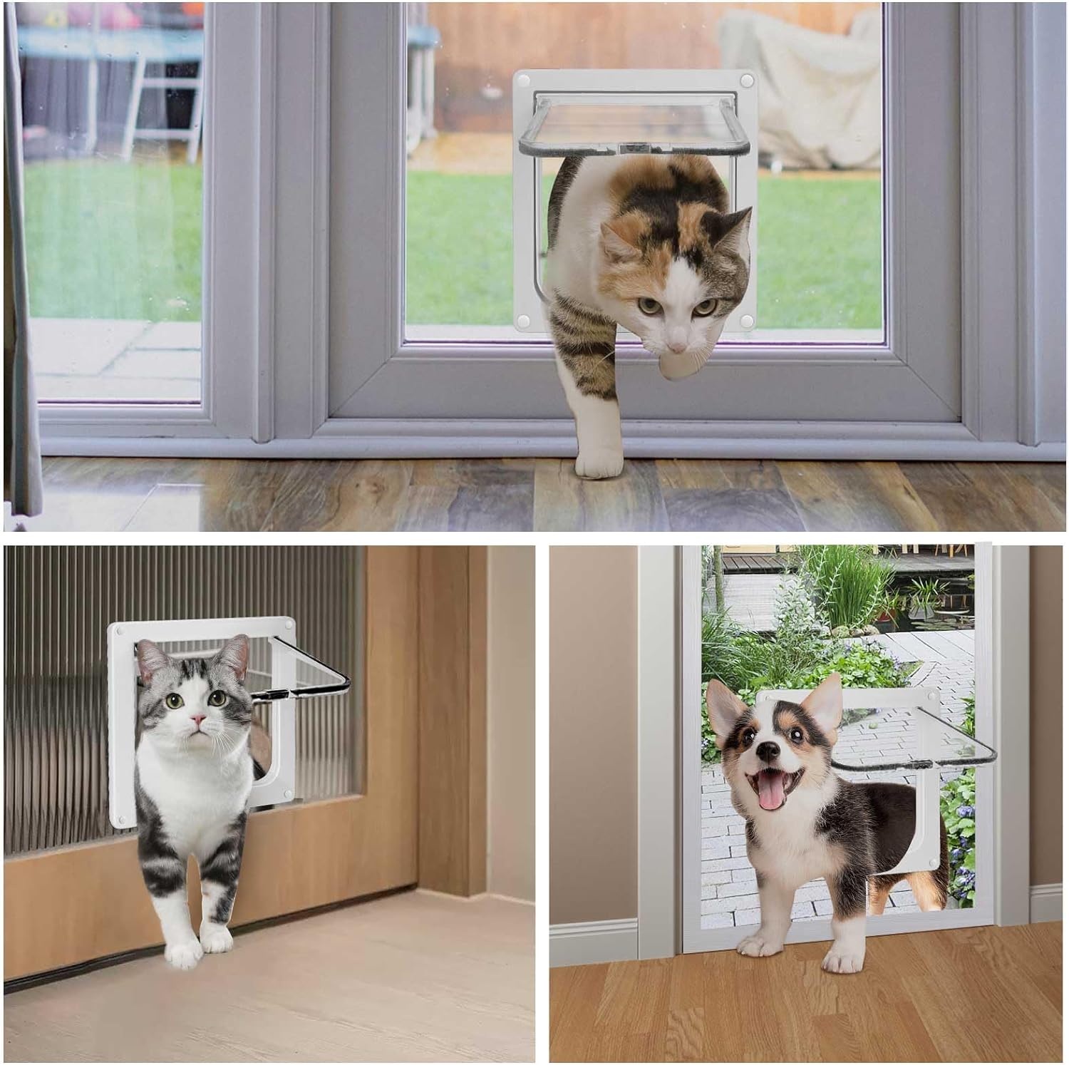 KFX-6452029 Weatherproof Cat Flap Door for Thin Windows and Sliding Doors with 4 Lock Modes