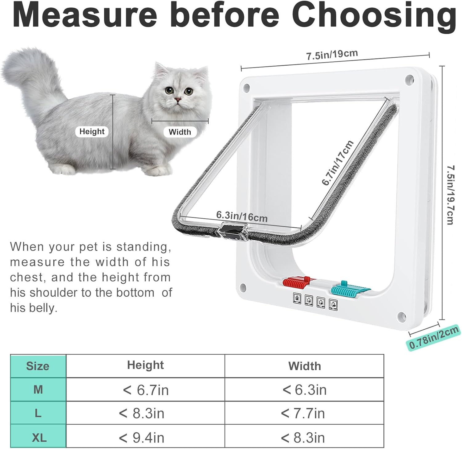 KFX-6452029 Weatherproof Cat Flap Door for Thin Windows and Sliding Doors with 4 Lock Modes