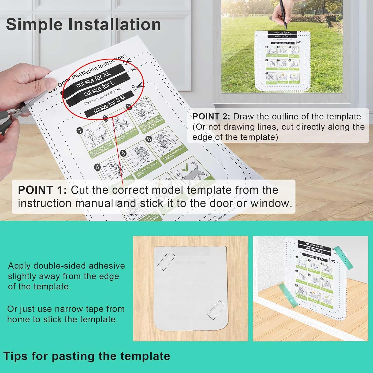 KFX-6452029 Weatherproof Cat Flap Door for Thin Windows and Sliding Doors with 4 Lock Modes