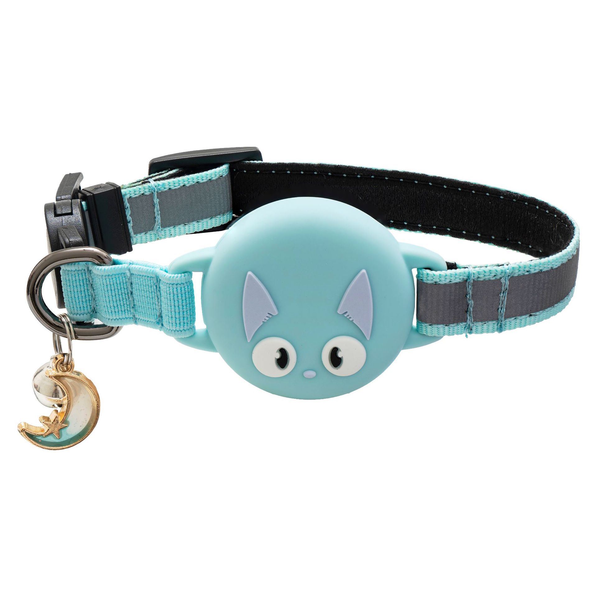 KFX-6452541 Reflective Cat Collar with Silicone Case for Dog Tracker – Cartoon Patterns in Blue, Green, Black, and Pink