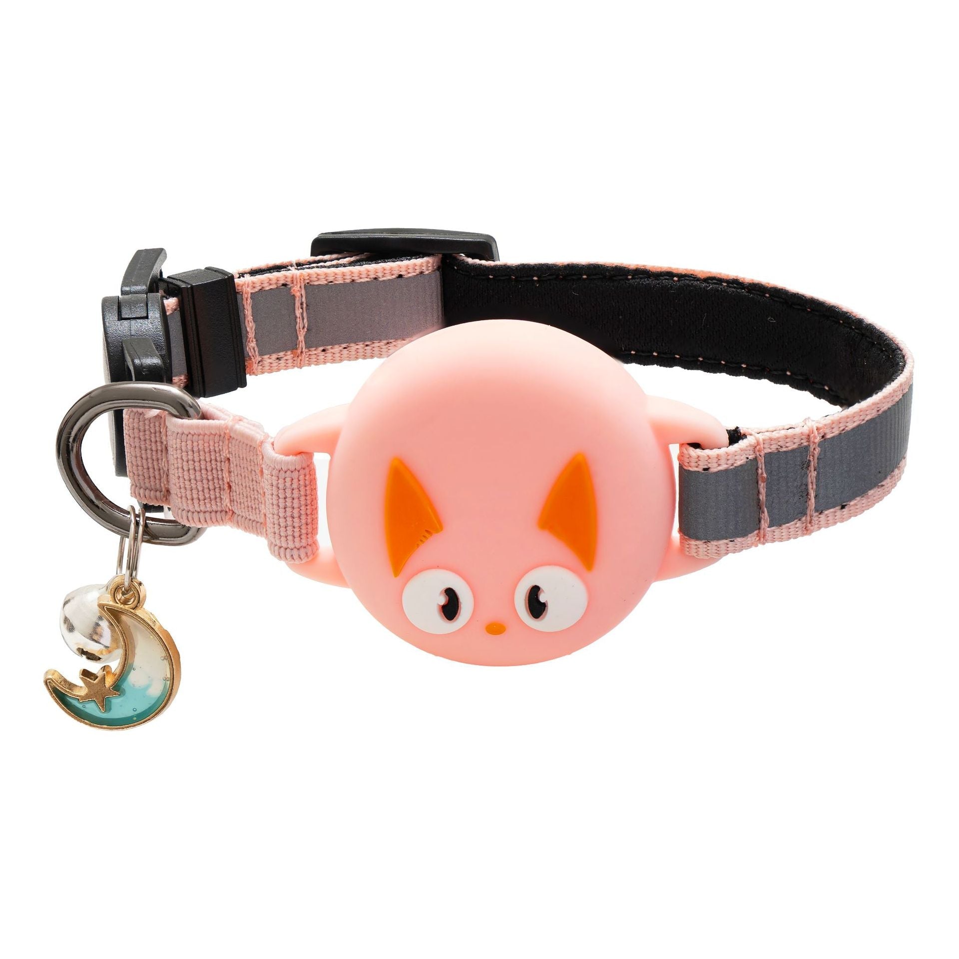 KFX-6452541 Reflective Cat Collar with Silicone Case for Dog Tracker – Cartoon Patterns in Blue, Green, Black, and Pink