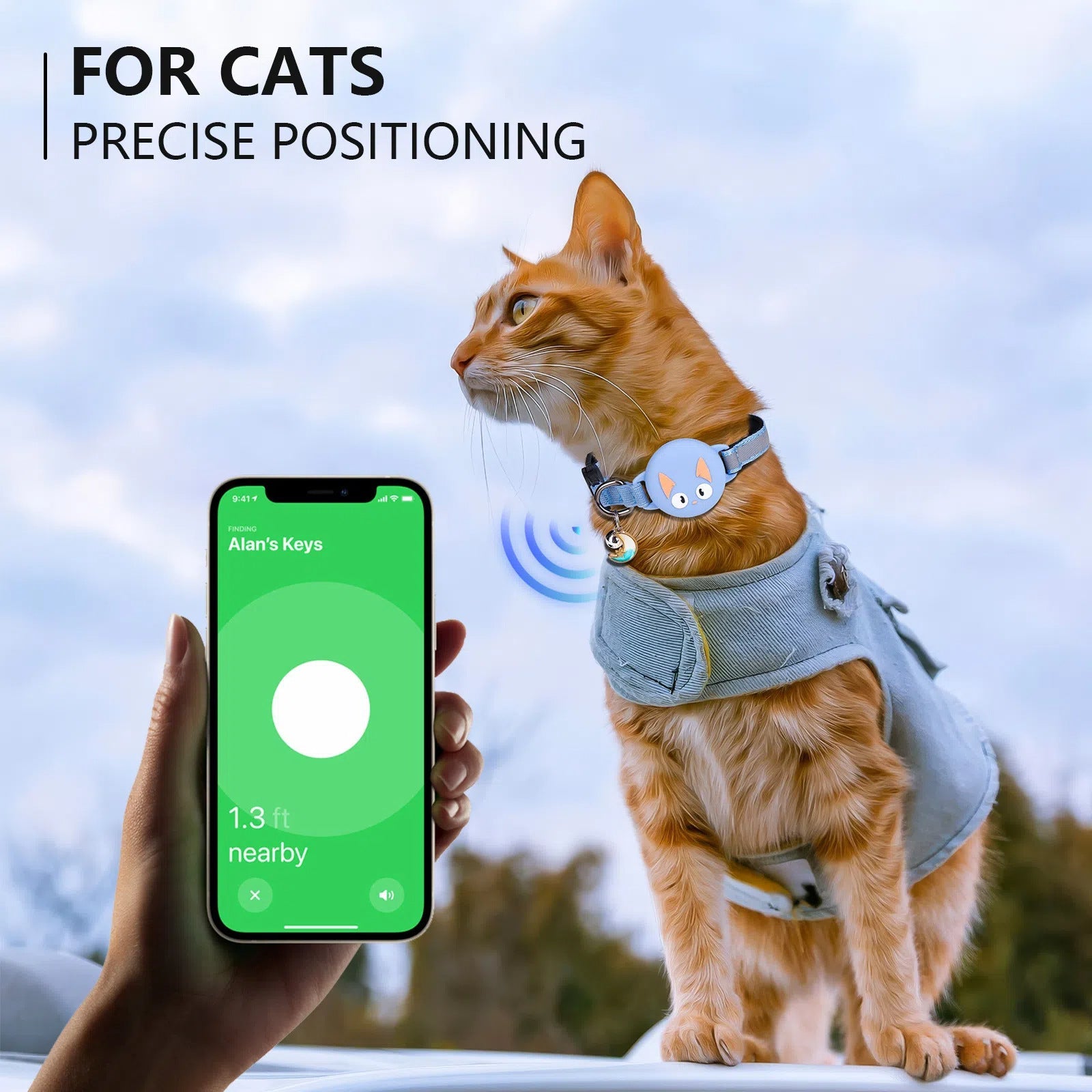KFX-6452541 Reflective Cat Collar with Silicone Case for Dog Tracker – Cartoon Patterns in Blue, Green, Black, and Pink