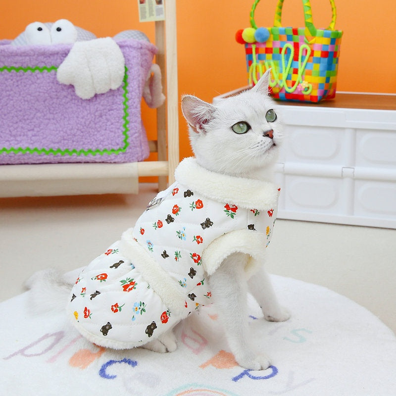 KFX-6454717 Cozy Autumn and Winter Cat Clothes in White and Pink, Available in Multiple Sizes