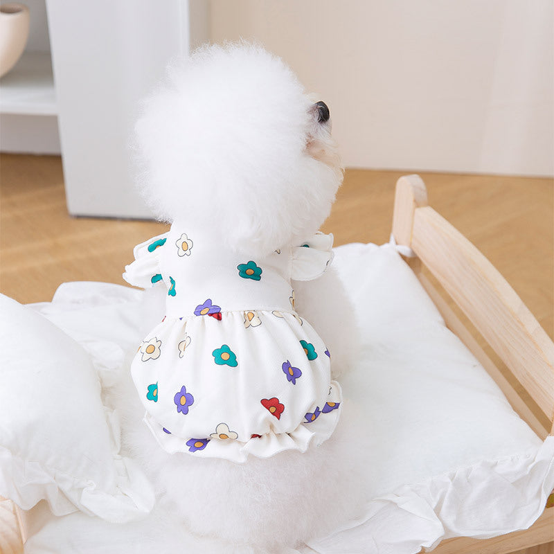KFX-6457917 Lightweight Pet Dress with Cute Flower Print - Pure White, Multiple Sizes Available