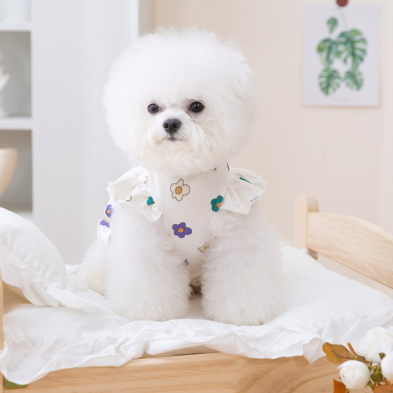 KFX-6457917 Lightweight Pet Dress with Cute Flower Print - Pure White, Multiple Sizes Available
