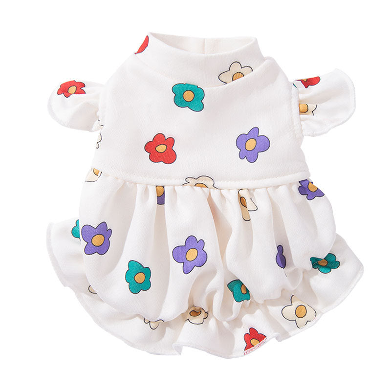 KFX-6457917 Lightweight Pet Dress with Cute Flower Print - Pure White, Multiple Sizes Available