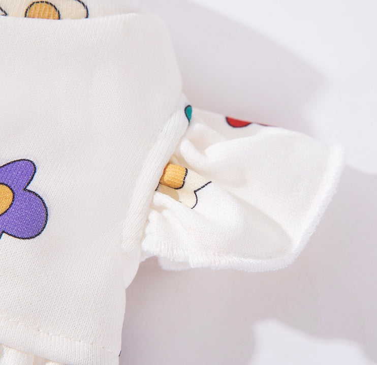 KFX-6457917 Lightweight Pet Dress with Cute Flower Print - Pure White, Multiple Sizes Available