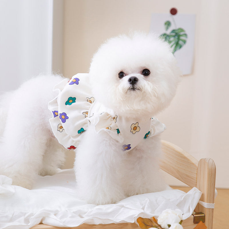 KFX-6457917 Lightweight Pet Dress with Cute Flower Print - Pure White, Multiple Sizes Available
