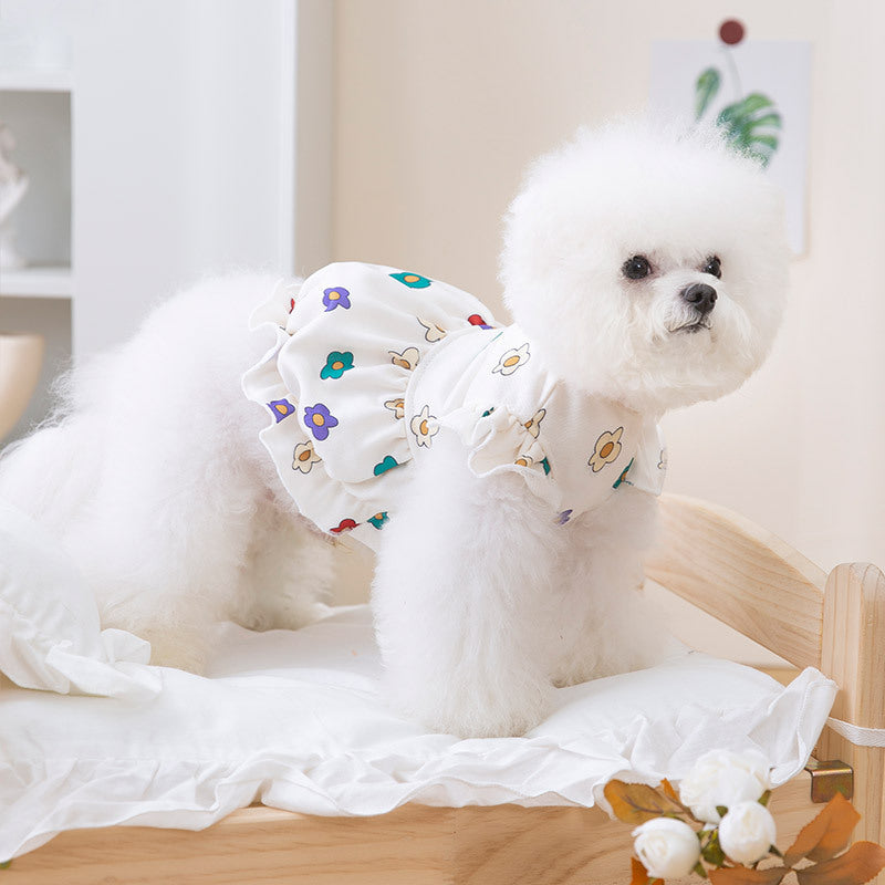 KFX-6457917 Lightweight Pet Dress with Cute Flower Print - Pure White, Multiple Sizes Available