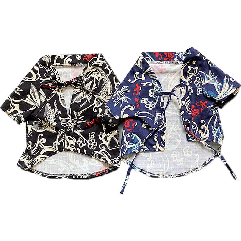 KFX-6458685 Cotton Shiba Inu Pet Kimono in Blue and Black - Stylish, Comfortable Casual Wear for Dogs