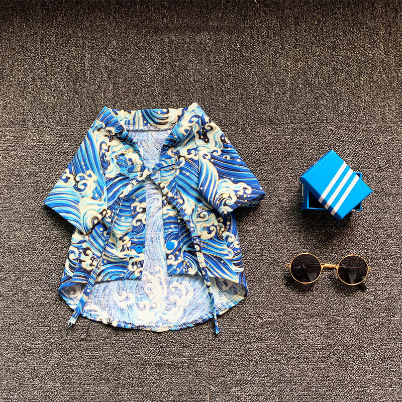 KFX-6458685 Cotton Shiba Inu Pet Kimono in Blue and Black - Stylish, Comfortable Casual Wear for Dogs