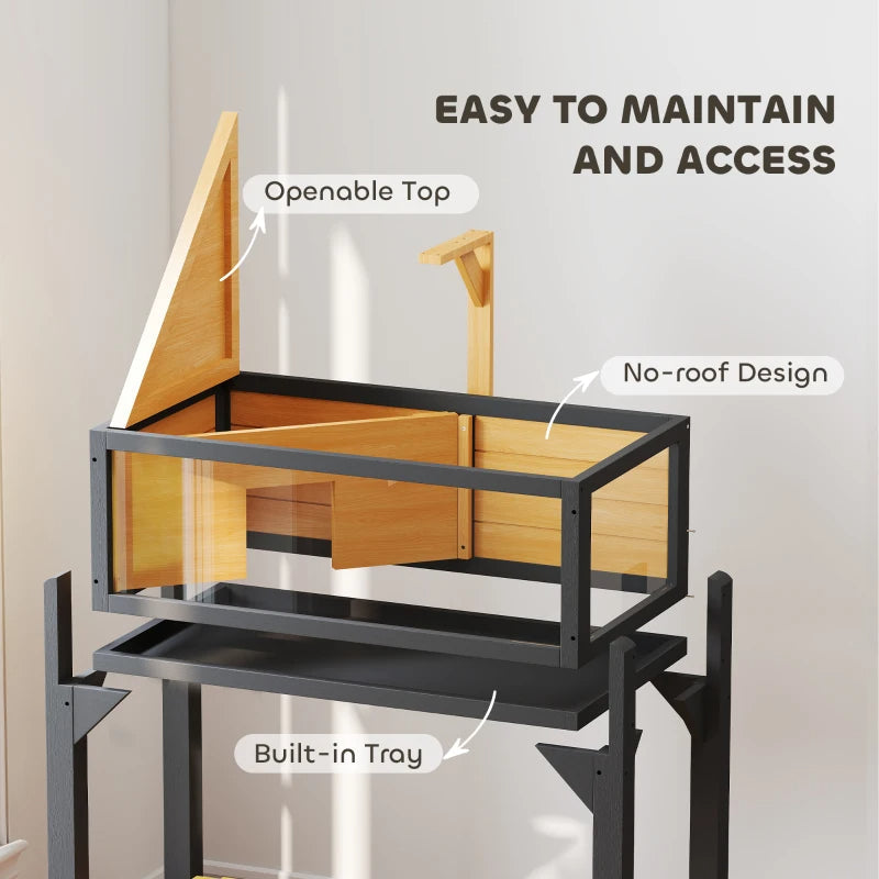 KFX-6459965 Wooden Tortoise Habitat with Storage Shelf, Clear Windows, Openable Top, Lamp Holder, Durable Yellow Finish