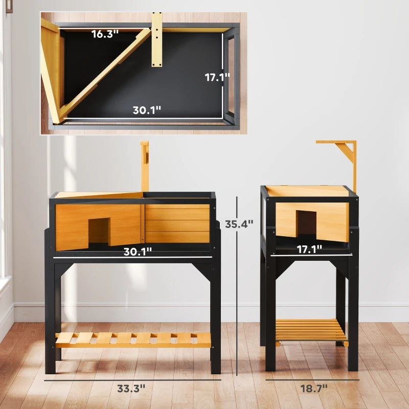 KFX-6459965 Wooden Tortoise Habitat with Storage Shelf, Clear Windows, Openable Top, Lamp Holder, Durable Yellow Finish