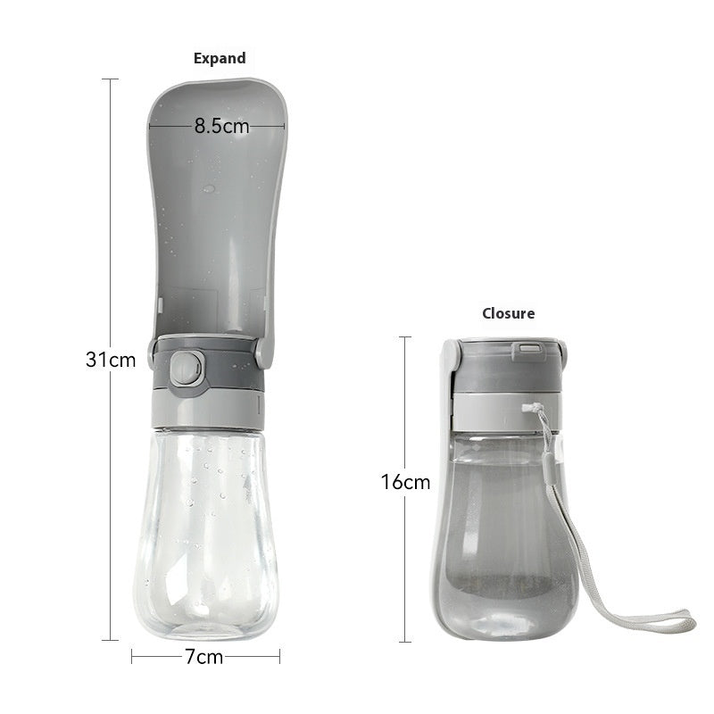 KFX-6462141 Pet Portable Water Bottle with Fountain – 450ml Gray Travel Cup