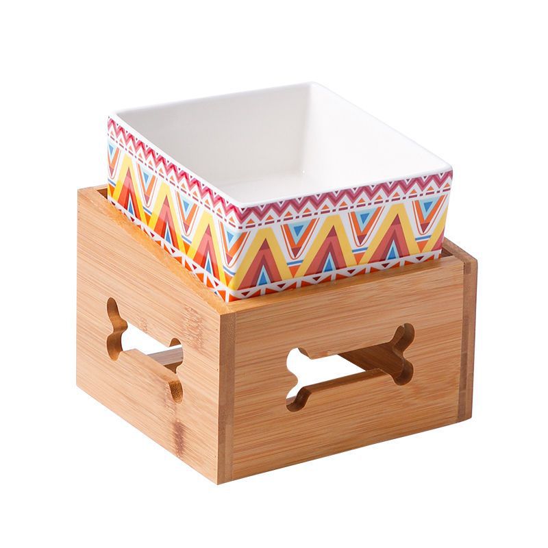 KFX-6462269 Large Capacity Ceramic Pet Bowl with Stand - Available in Various Colors and Shapes