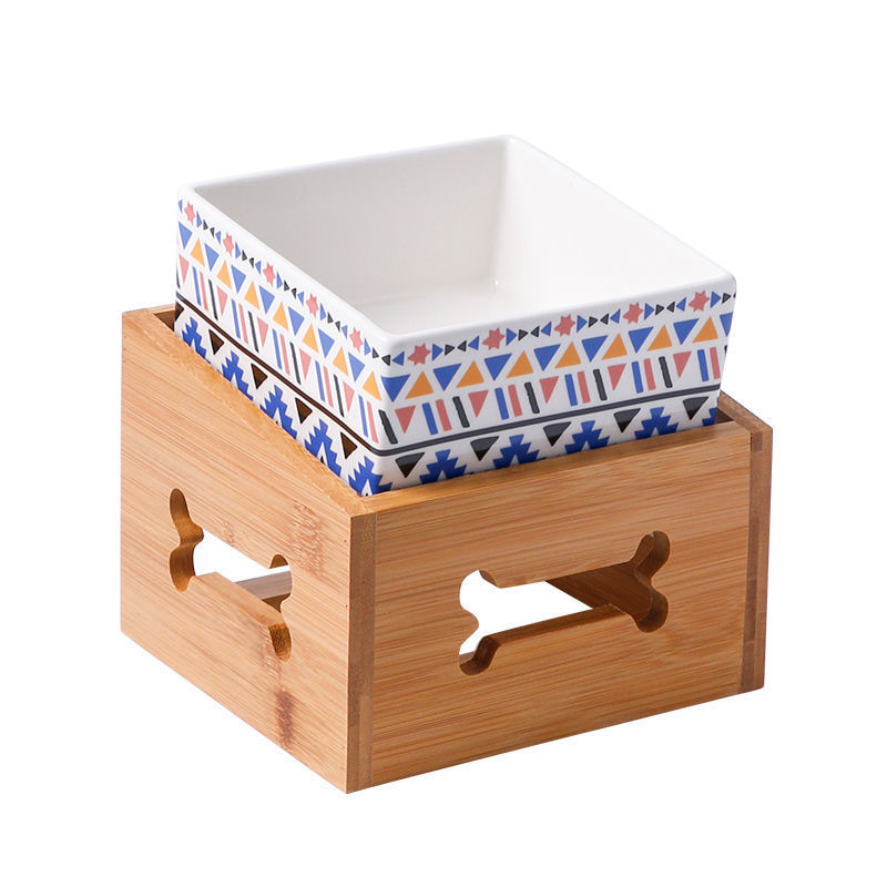 KFX-6462269 Large Capacity Ceramic Pet Bowl with Stand - Available in Various Colors and Shapes