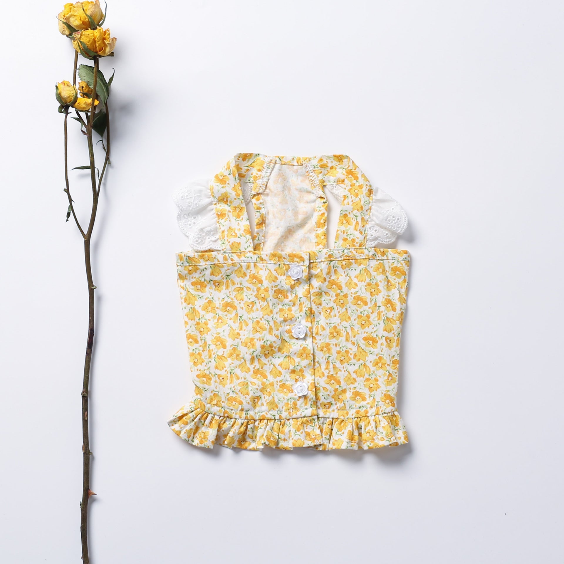 KFX-6466621 Bichon Teddy Dog Skirt in Yellow and Pink Flower Patterns for Spring and Summer