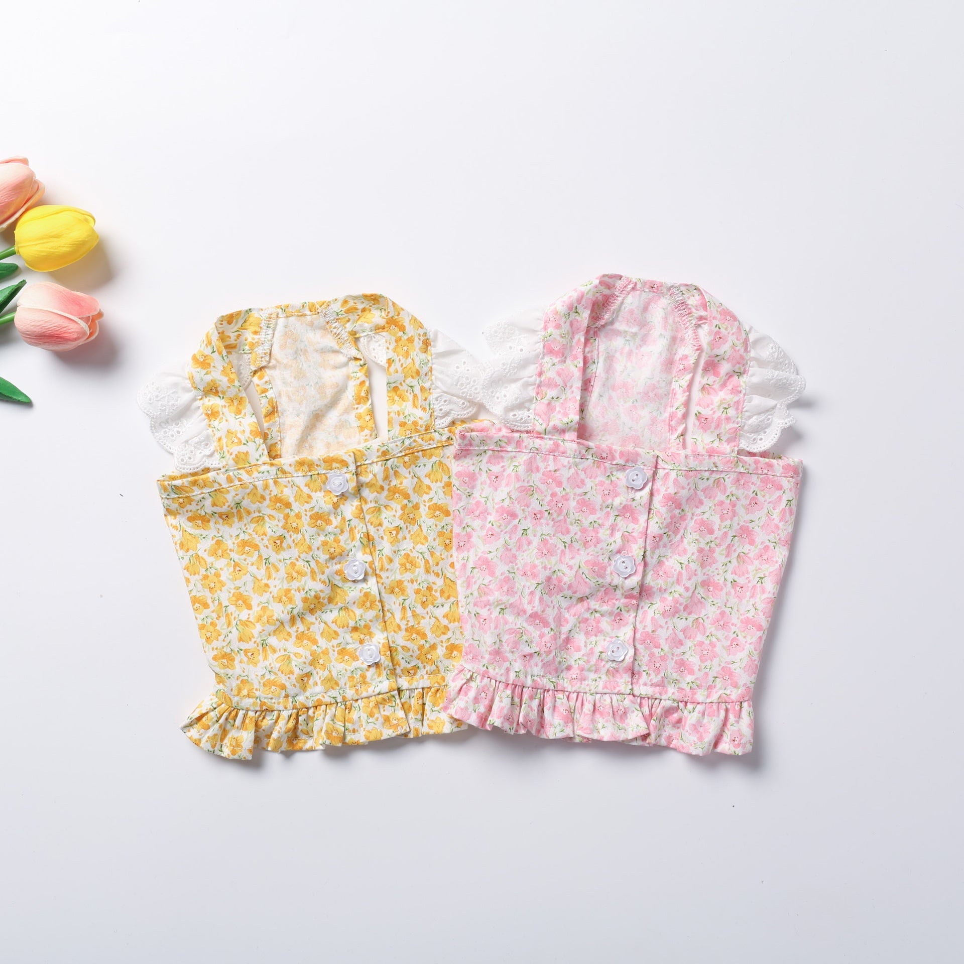 KFX-6466621 Bichon Teddy Dog Skirt in Yellow and Pink Flower Patterns for Spring and Summer