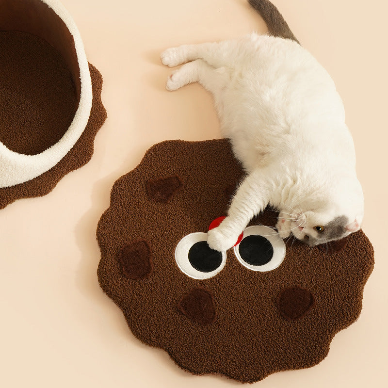 KFX-6469309 Cozy Sandwich Cookie-Shaped Cat Bed for Warm Autumn and Winter Comfort